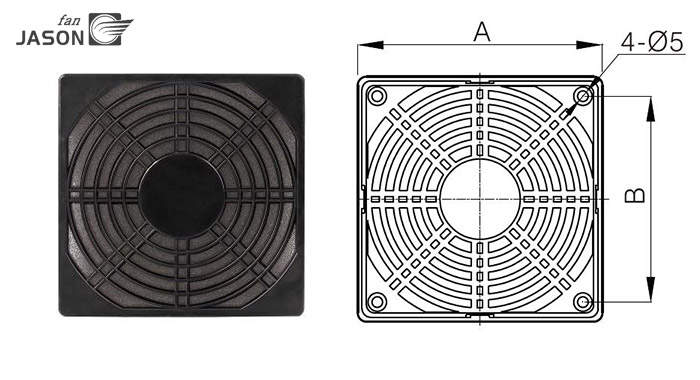 Ventilation shutter Built-in black filter sponge Finger guard for axial fan